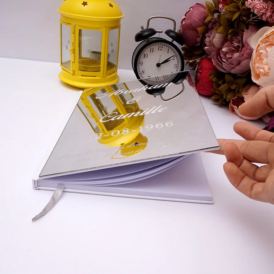 Personalized Album Mirror White Blank Wedding Signature Guest Book Custom Acrylic Sticker Guest Check in Book Party Decor Favor