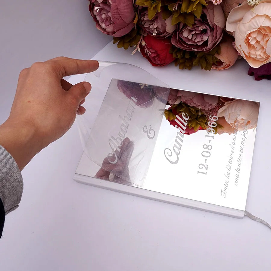 Personalized Album Mirror White Blank Wedding Signature Guest Book Custom Acrylic Sticker Guest Check in Book Party Decor Favor