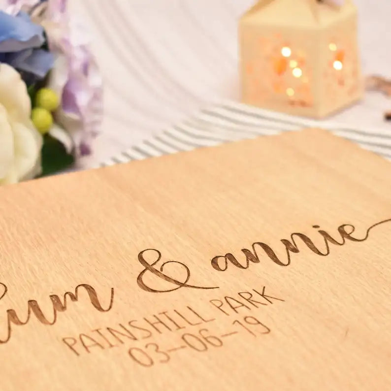 Custom Wooden Wedding Guest Book, Modern Guestbook, Personalised Guest Book, Simple Style
