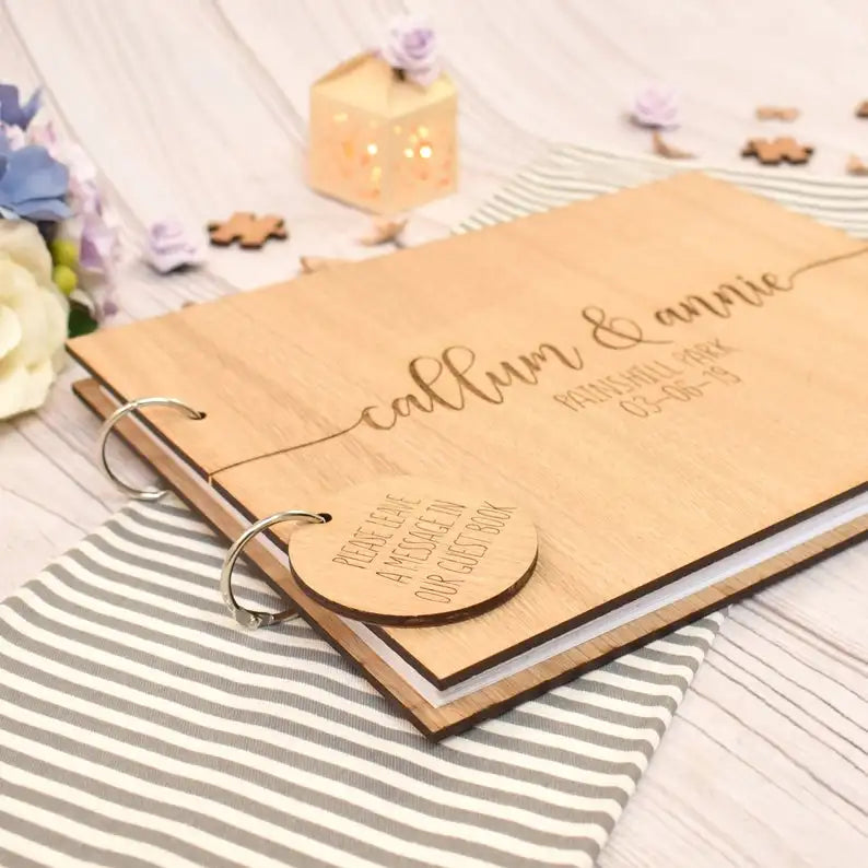 Custom Wooden Wedding Guest Book, Modern Guestbook, Personalised Guest Book, Simple Style