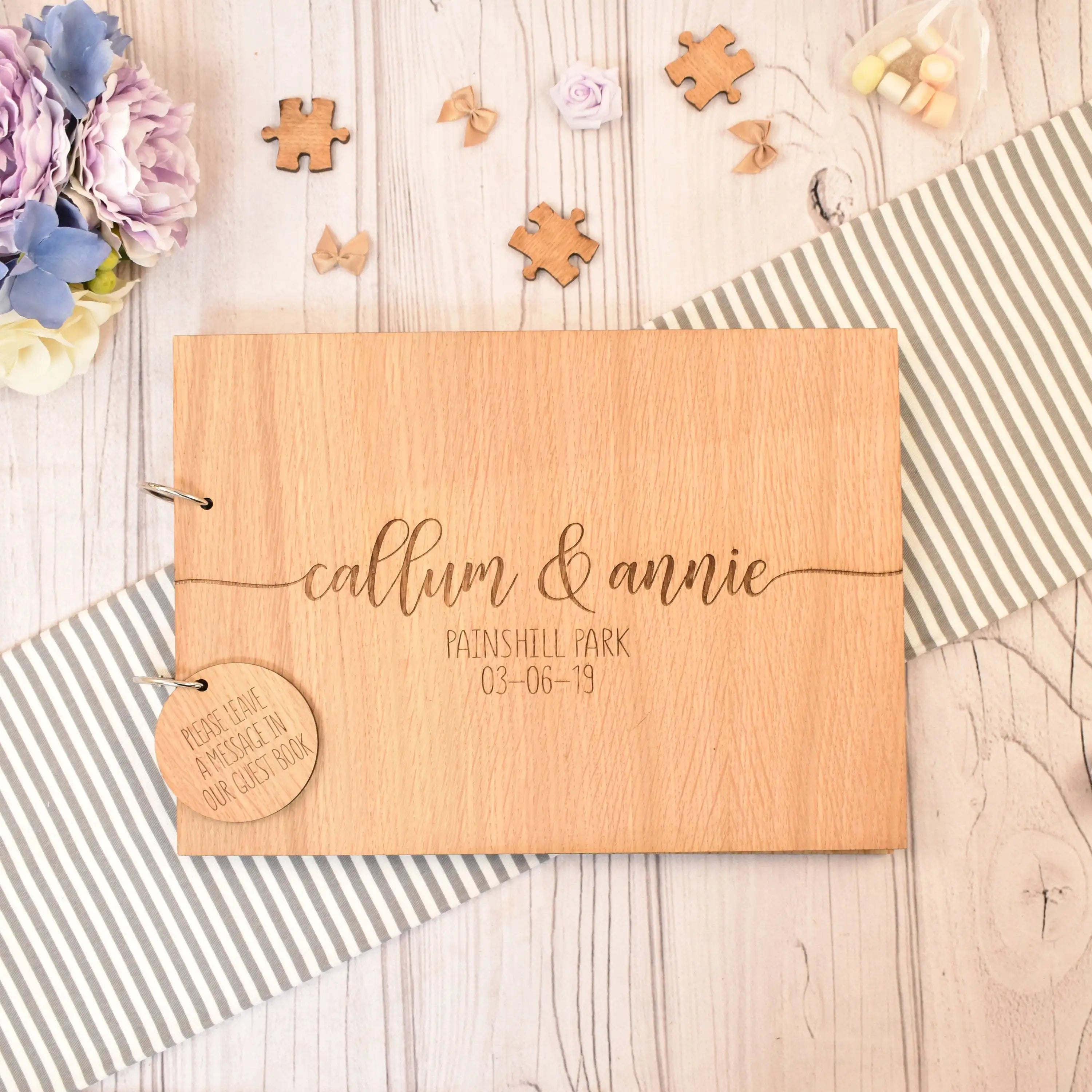Custom Wooden Wedding Guest Book, Modern Guestbook, Personalised Guest Book, Simple Style
