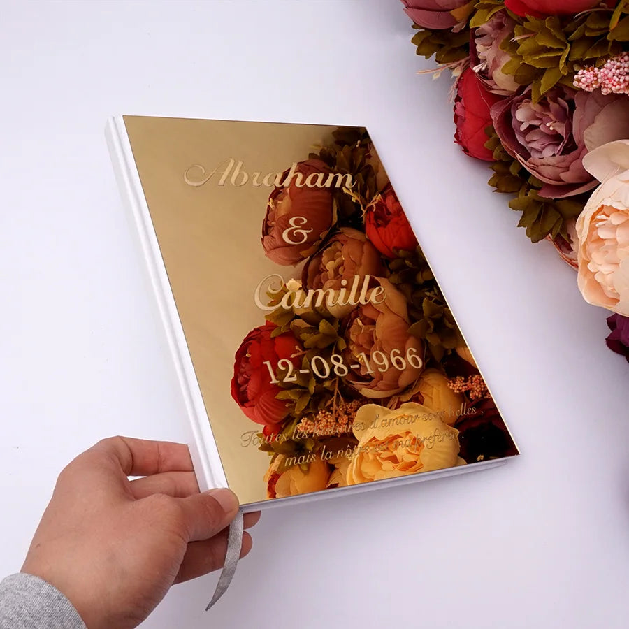Personalized Album Mirror White Blank Wedding Signature Guest Book Custom Acrylic Sticker Guest Check in Book Party Decor Favor