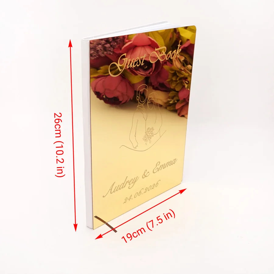 Custom Acrylic Mirror Cover Wedding Book Simplified Drawing Style Signature Guest Book Personalized Party Decor Favor