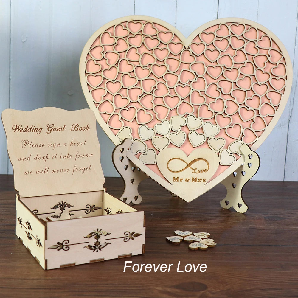 Heart shape Wedding Guest book Decoration Rustic Pink Sweet Heart Drop box Wedding drop box 3D Guestbook with wooden box