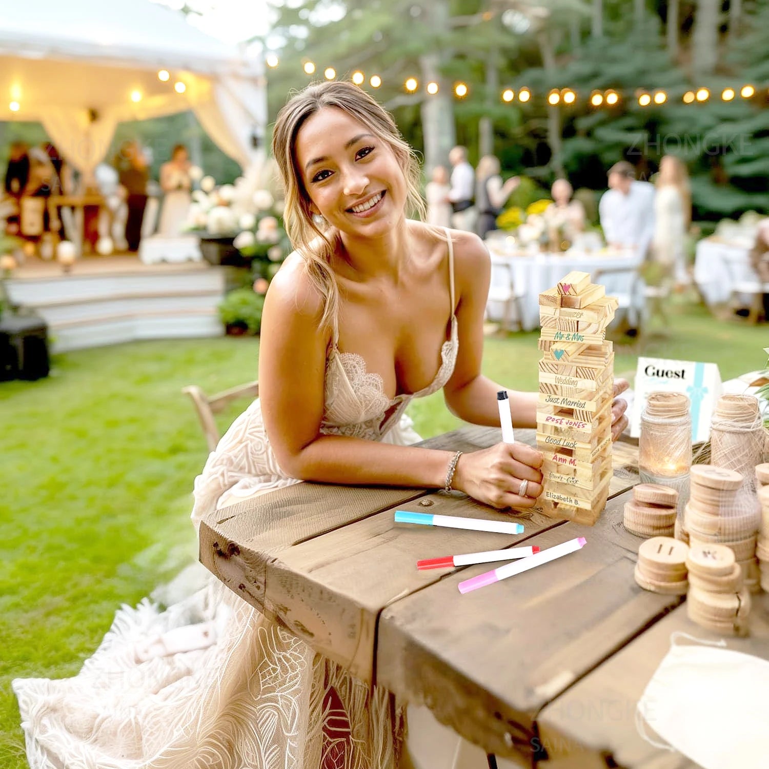54-108pcs Wedding Guest Book Alternative Wooden Blocks Wedding Books for Guests to Sign Baby Shower Game Wedding Registry Ideas