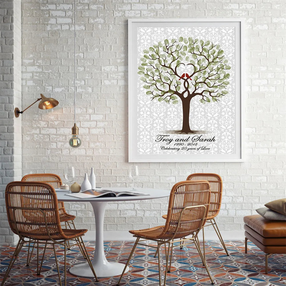Personalized Wedding Guest Book Fingerprint Tree Canvas Wall Art Poster Wedding Gift Signature Marriage Souvenir for Party Decor