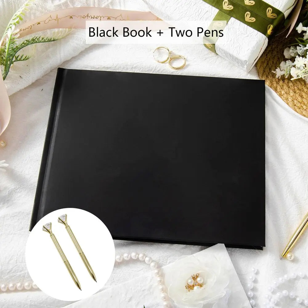 Personalized Wedding Guest Book Elegant White/Black Guest Sign Memory Book Anniversary Party Decoration on Table Photo Album