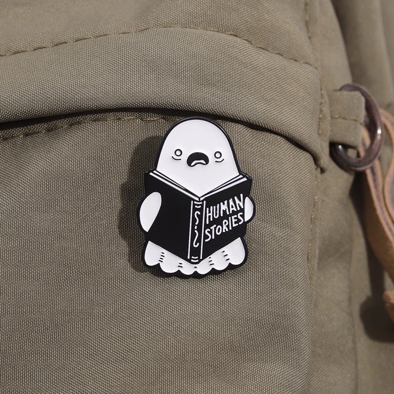 Halloween Book Club Enamel Pins Custom HUMAN STORIES Brooches Lapel Badges Punk Jewelry Gift for Friends