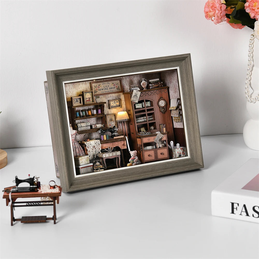 Book Nook Kit Holiday Bookstore DIY 3D Wooden Puzzle Dollhouse Photo frame ornament Model Bookend Building Home Decoration