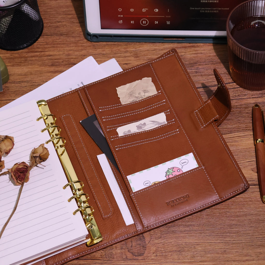 BURXXONG A5 Organizer Minerva Box Genuine Leather Journal Notebook,Stalogy Rings Planner Notebook with 30MM Binder Agenda Diary