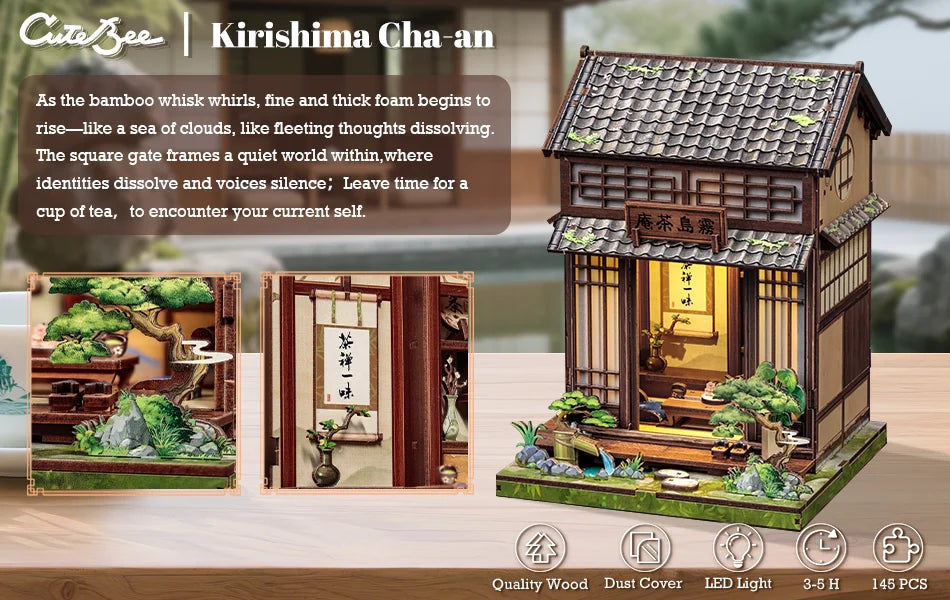 Cutebee DIY Book Nook Kit Miniature Dollhouse Bookshelf Insert Wooden Bookend 3D Building Model for Kid Gifts Japanese Style