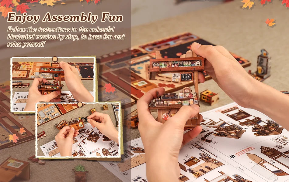 Cutebee DIY Book Nook Kit Miniature Dollhouse Bookshelf Insert Wooden Bookend 3D Building Model for Kid Gifts Japanese Style