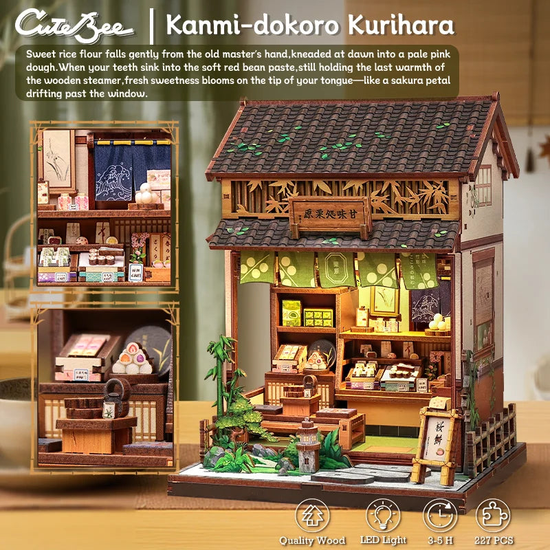 Cutebee DIY Book Nook Kit Miniature Dollhouse Bookshelf Insert Wooden Bookend 3D Building Model for Kid Gifts Japanese Style
