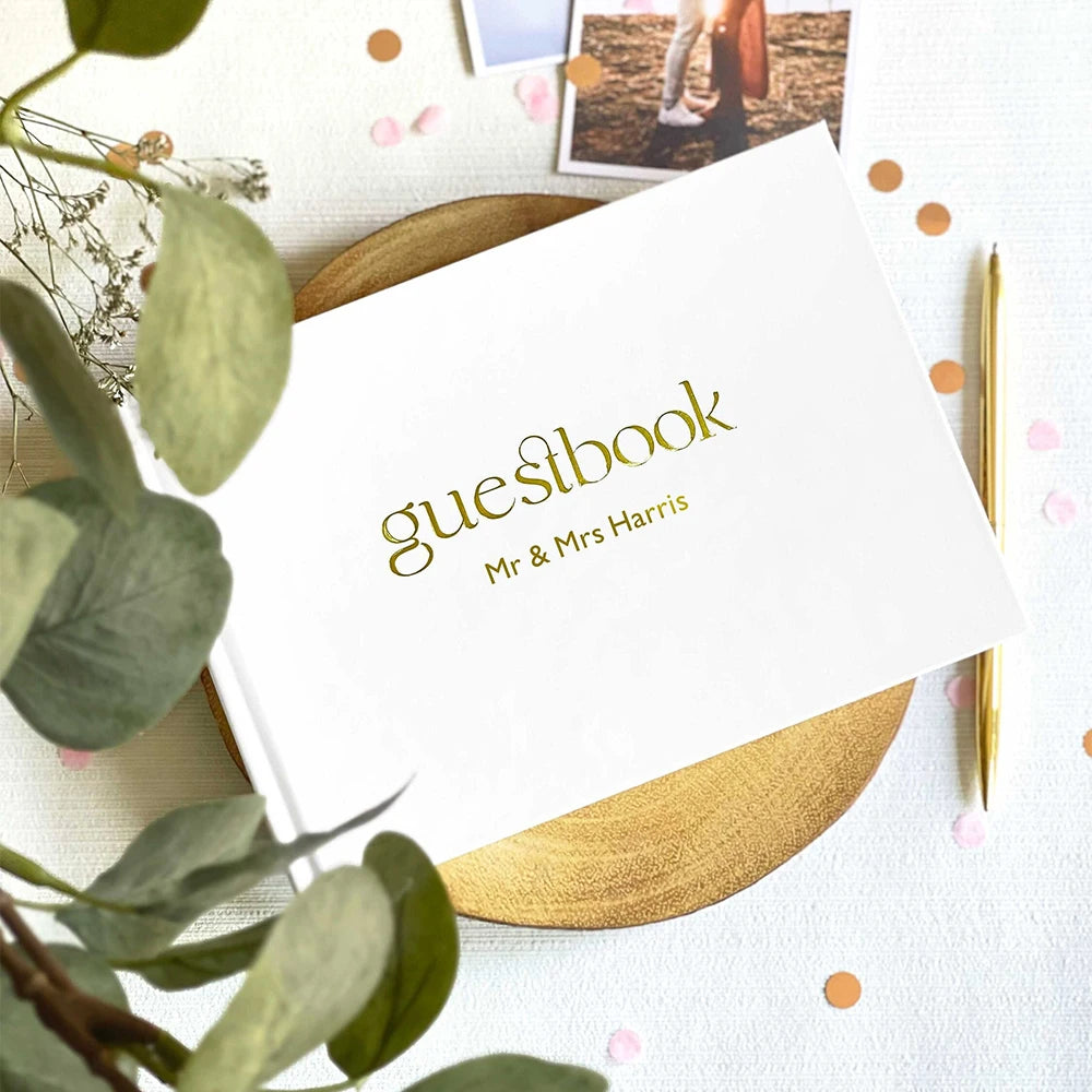 Personalized Wedding White Guest Book Simple Elegant Wedding Reception Signing Book Hardback Couples Keepsake Book