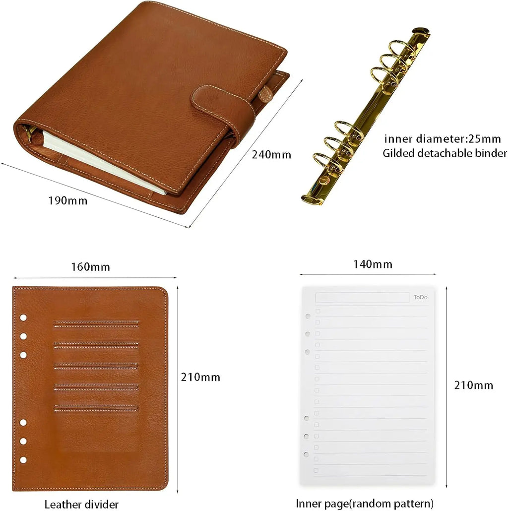 BURXXONG A5 Organizer Minerva Box Genuine Leather Journal Notebook,Stalogy Rings Planner Notebook with 30MM Binder Agenda Diary