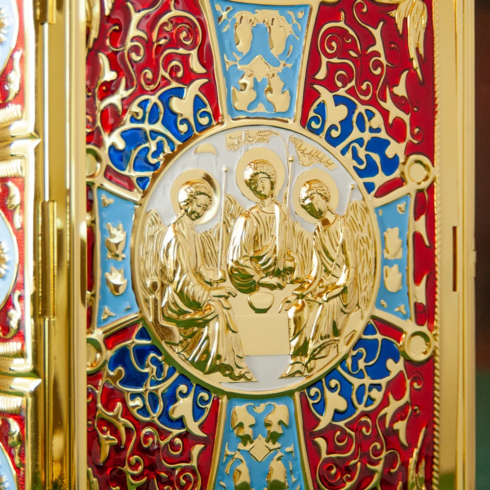 HTISOK 9.6" Orthodox Gospel Book Cover Gold Plated Enamel Trinity Icon Decorative Liturgical Orthodox Church Gospel Book Cover