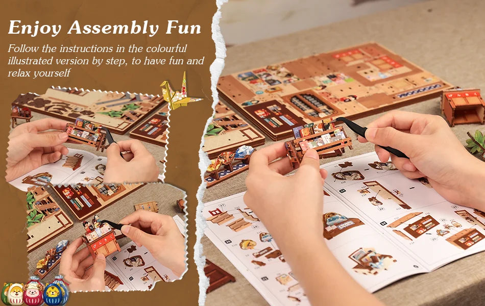 Cutebee DIY Book Nook Kit Miniature Dollhouse Bookshelf Insert Wooden Bookend 3D Building Model for Kid Gifts Japanese Style