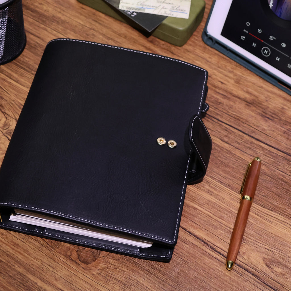 BURXXONG A5 Organizer Minerva Box Genuine Leather Journal Notebook,Stalogy Rings Planner Notebook with 30MM Binder Agenda Diary