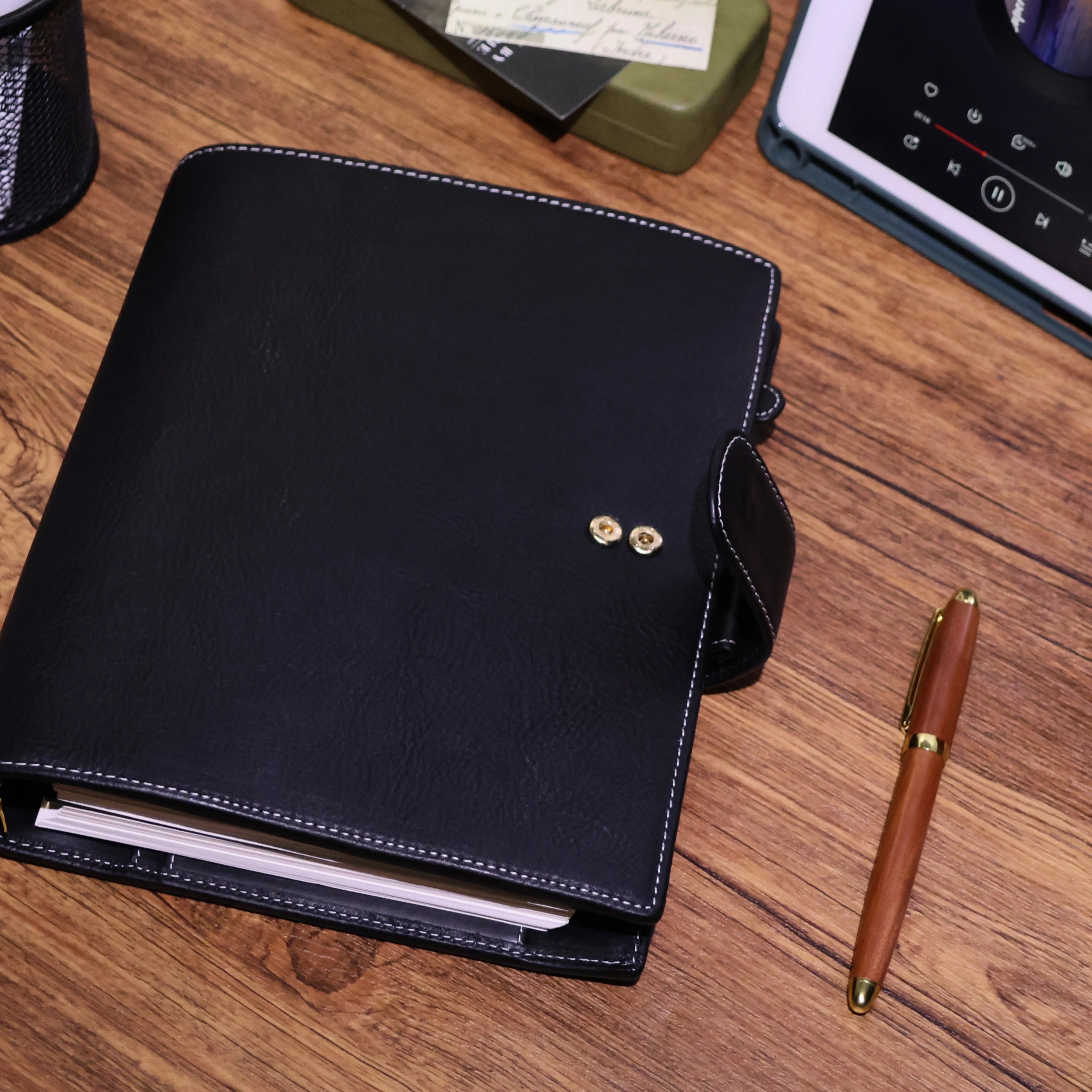 BURXXONG A5 Organizer Minerva Box Genuine Leather Journal Notebook,Stalogy Rings Planner Notebook with 30MM Binder Agenda Diary