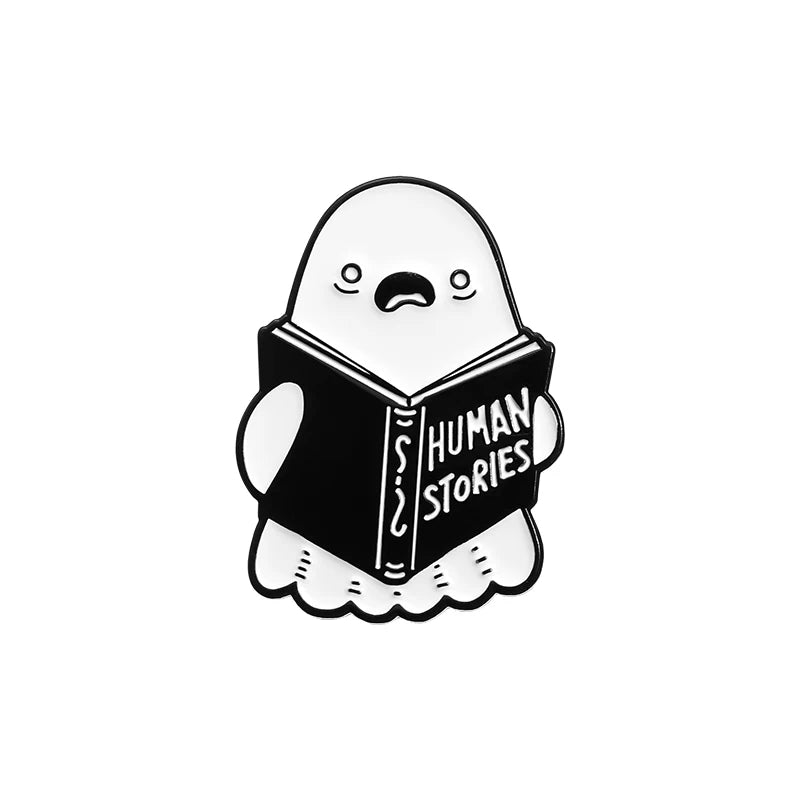 Halloween Book Club Enamel Pins Custom HUMAN STORIES Brooches Lapel Badges Punk Jewelry Gift for Friends