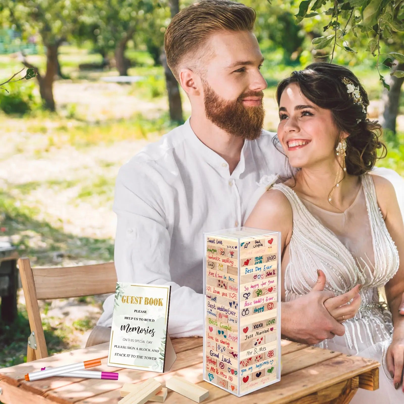 54-108pcs Wedding Guest Book Alternative Wooden Blocks Wedding Books for Guests to Sign Baby Shower Game Wedding Registry Ideas