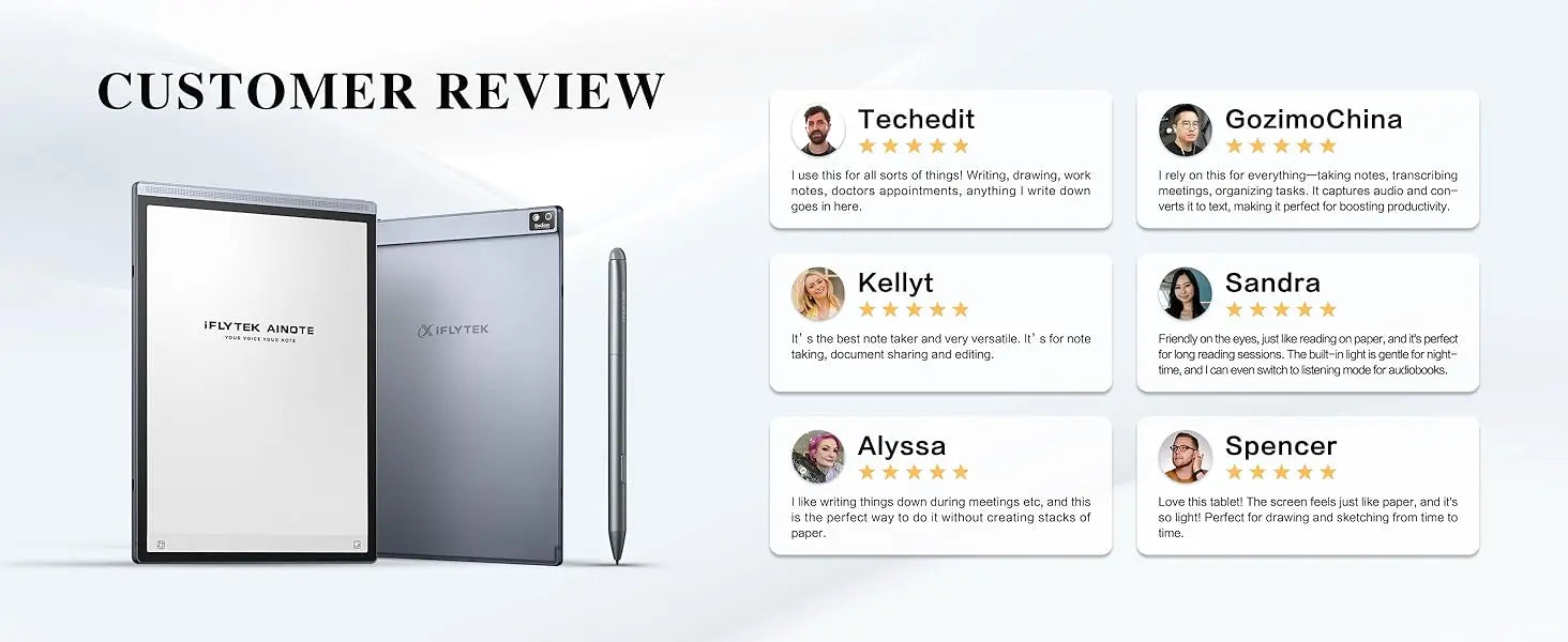 iFLYTEK AINOTE Air 2 AI E Ink Tablet Smart Paper Note-Taking Tablet with Stylus ChatGPT-Powered Multi-Language Transcription