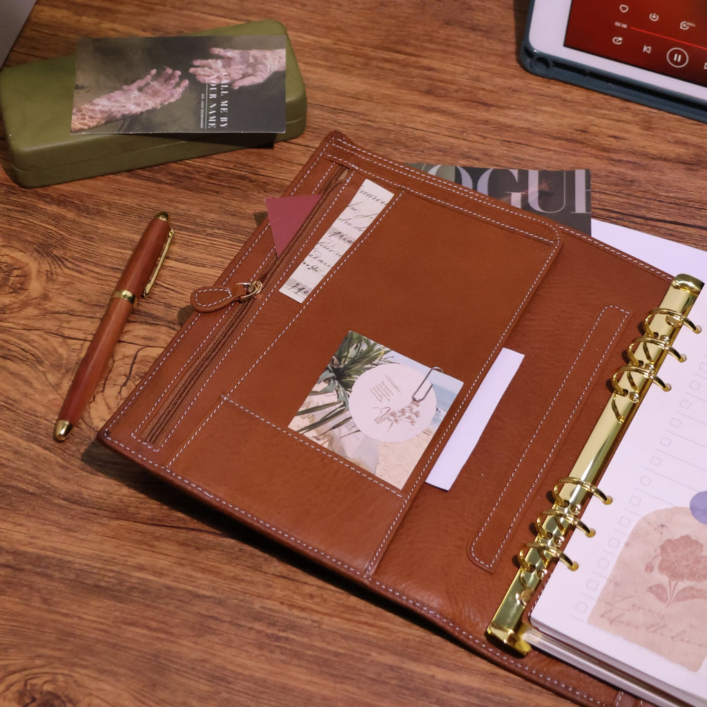BURXXONG A5 Organizer Minerva Box Genuine Leather Journal Notebook,Stalogy Rings Planner Notebook with 30MM Binder Agenda Diary