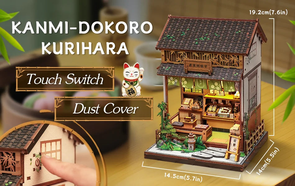 Cutebee DIY Book Nook Kit Miniature Dollhouse Bookshelf Insert Wooden Bookend 3D Building Model for Kid Gifts Japanese Style