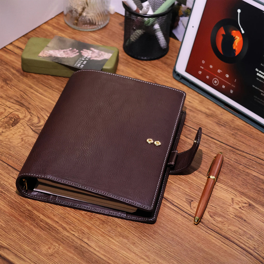BURXXONG A5 Organizer Minerva Box Genuine Leather Journal Notebook,Stalogy Rings Planner Notebook with 30MM Binder Agenda Diary