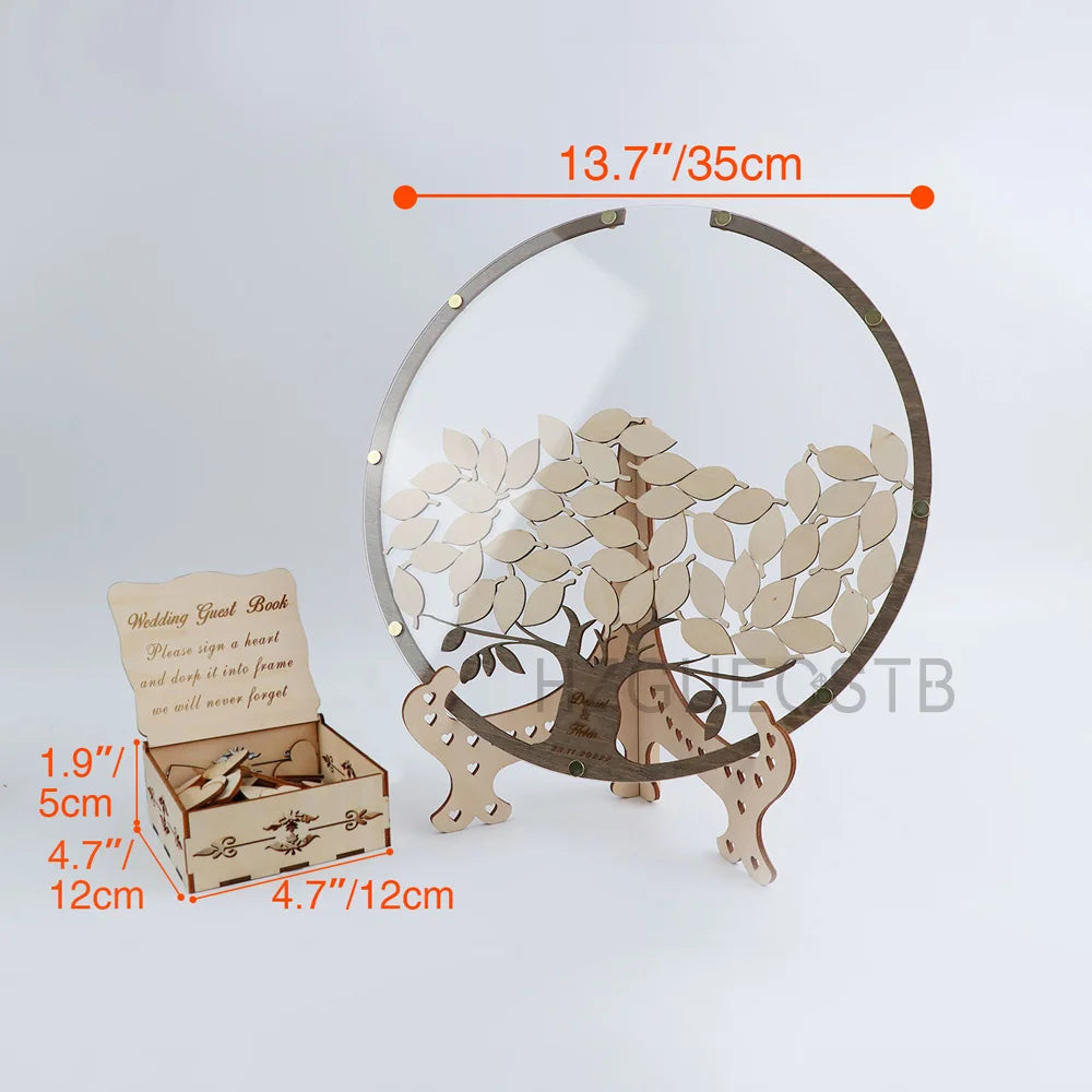 Personalized Wedding Guest Book Tree With Leaves Alternative Custom Drop Round Guestbook for Wedding Reception 100Pcs Leafs