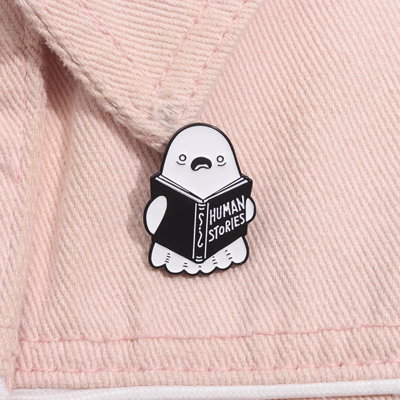 Halloween Book Club Enamel Pins Custom HUMAN STORIES Brooches Lapel Badges Punk Jewelry Gift for Friends