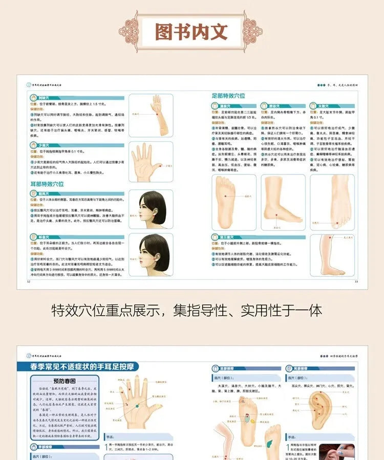 Health and wellness guide book，Home Encyclopedia:Symptomatic massage of hands, ears and feet to prevent illness