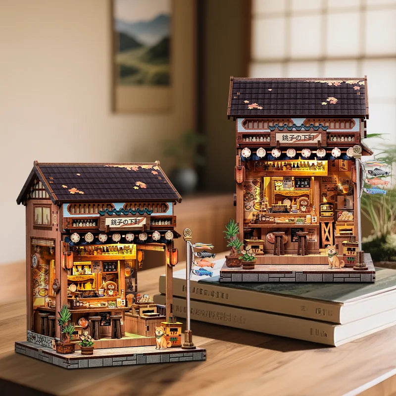 Cutebee DIY Book Nook Kit Miniature Dollhouse Bookshelf Insert Wooden Bookend 3D Building Model for Kid Gifts Japanese Style