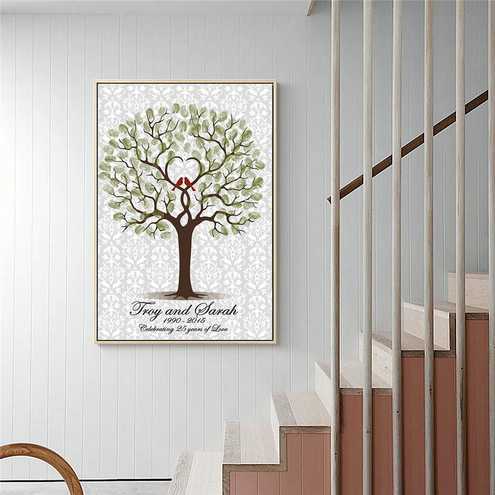 Personalized Wedding Guest Book Fingerprint Tree Canvas Wall Art Poster Wedding Gift Signature Marriage Souvenir for Party Decor
