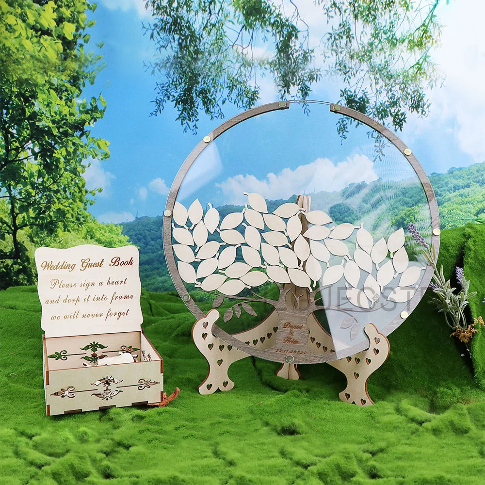 Personalized Wedding Guest Book Tree With Leaves Alternative Custom Drop Round Guestbook for Wedding Reception 100Pcs Leafs
