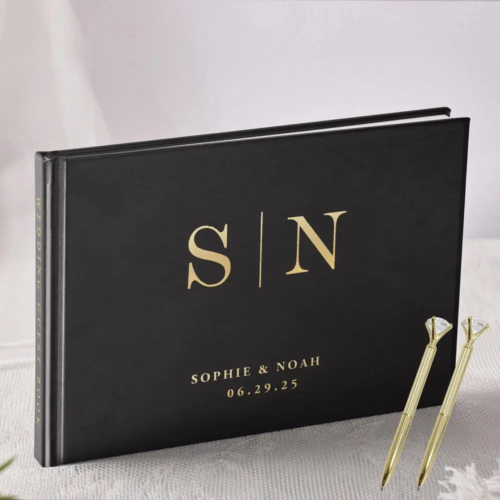 Personalized Wedding Guest Book Elegant White/Black Guest Sign Memory Book Anniversary Party Decoration on Table Photo Album
