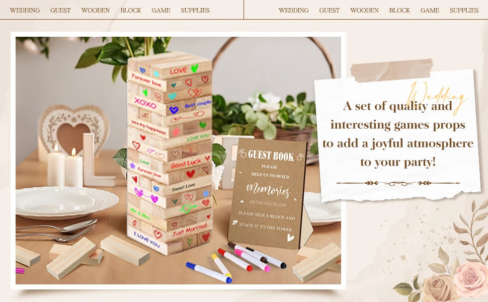 54-108pcs Wedding Guest Book Alternative Wooden Blocks Wedding Books for Guests to Sign Baby Shower Game Wedding Registry Ideas