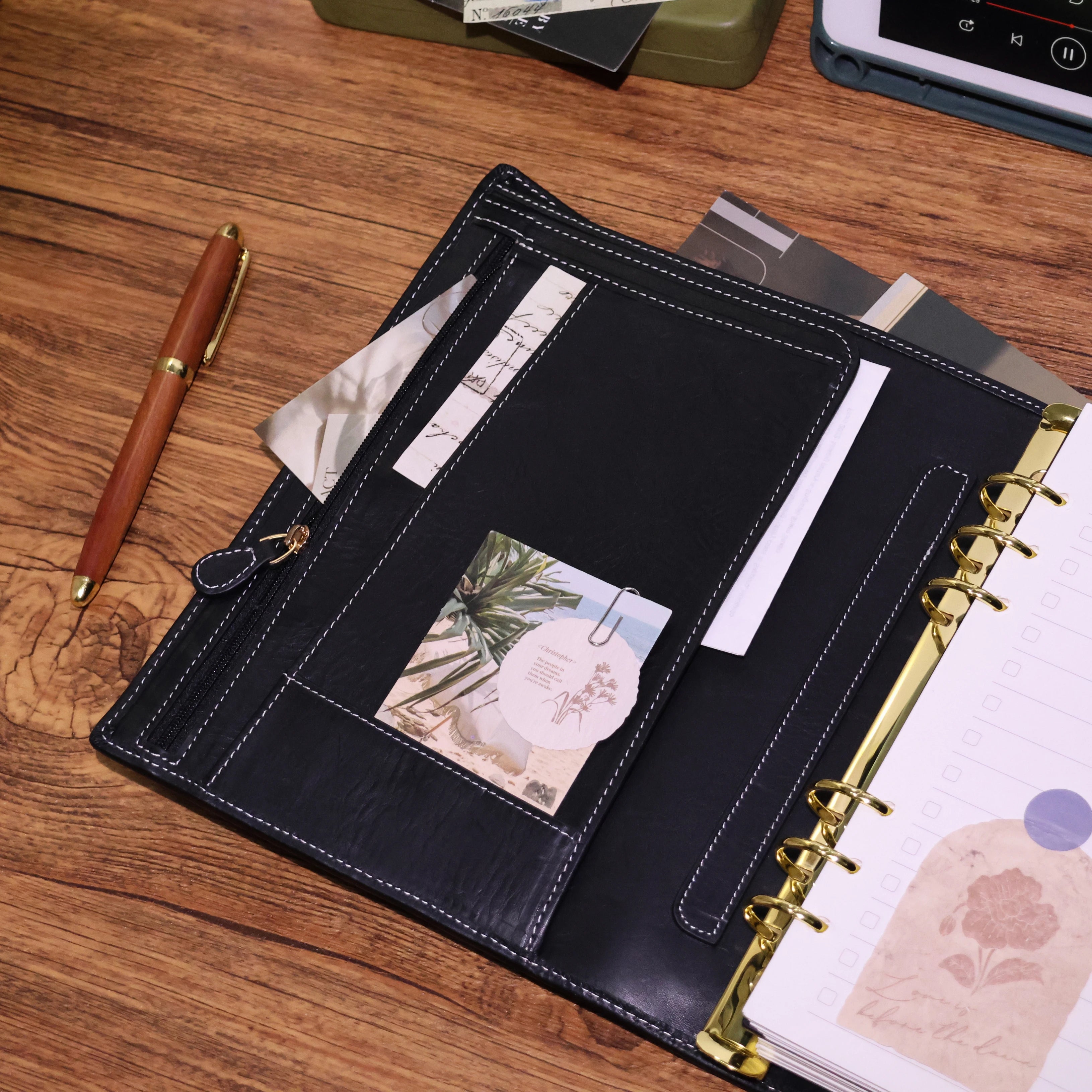 BURXXONG A5 Organizer Minerva Box Genuine Leather Journal Notebook,Stalogy Rings Planner Notebook with 30MM Binder Agenda Diary