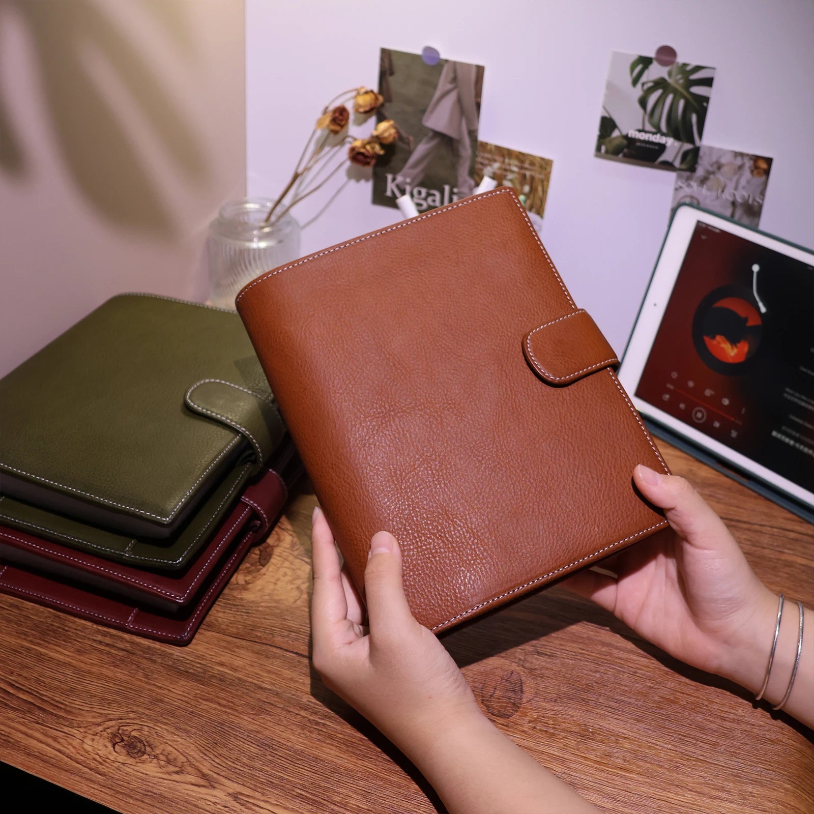 BURXXONG A5 Organizer Minerva Box Genuine Leather Journal Notebook,Stalogy Rings Planner Notebook with 30MM Binder Agenda Diary