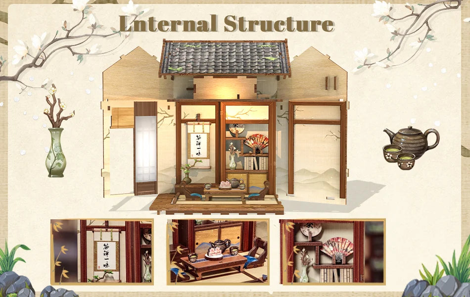Cutebee DIY Book Nook Kit Miniature Dollhouse Bookshelf Insert Wooden Bookend 3D Building Model for Kid Gifts Japanese Style