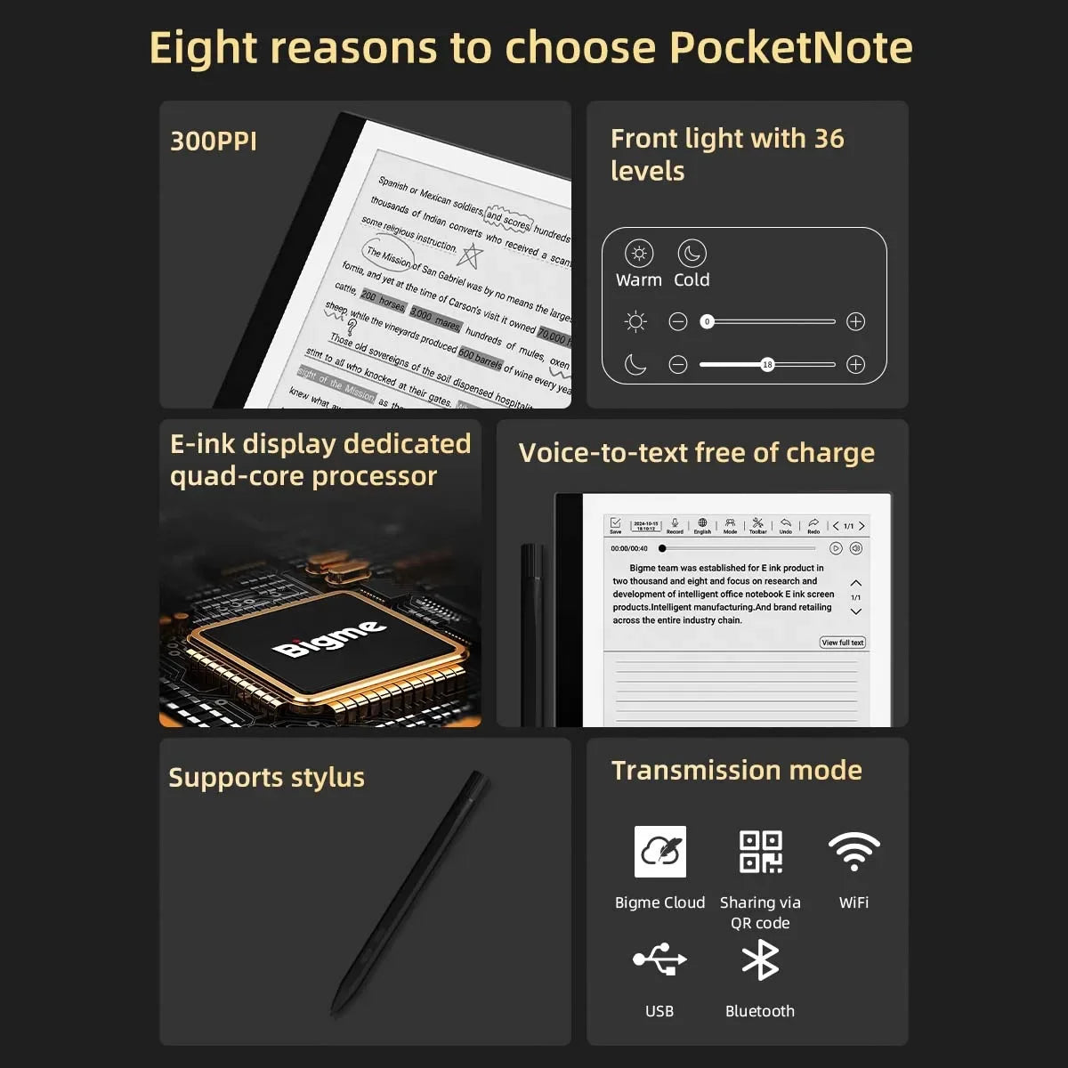 BIGME PocketNote Ebook Reader, 7-inch E-ink Screen ereader Tablet, Electronic Book e reader, support Google Play, kindle APP