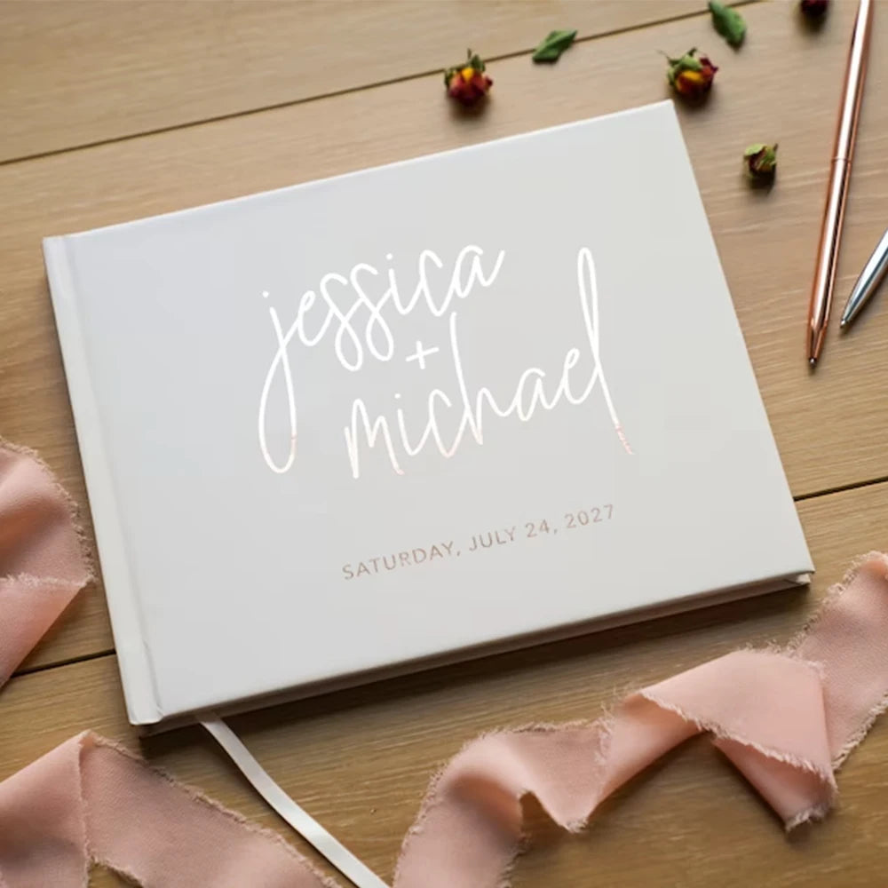 Personalized Wedding Guest Book Custom Photo Albums Elegant Mr And Mrs Couples Hardback Keepsake Book White Guest Book