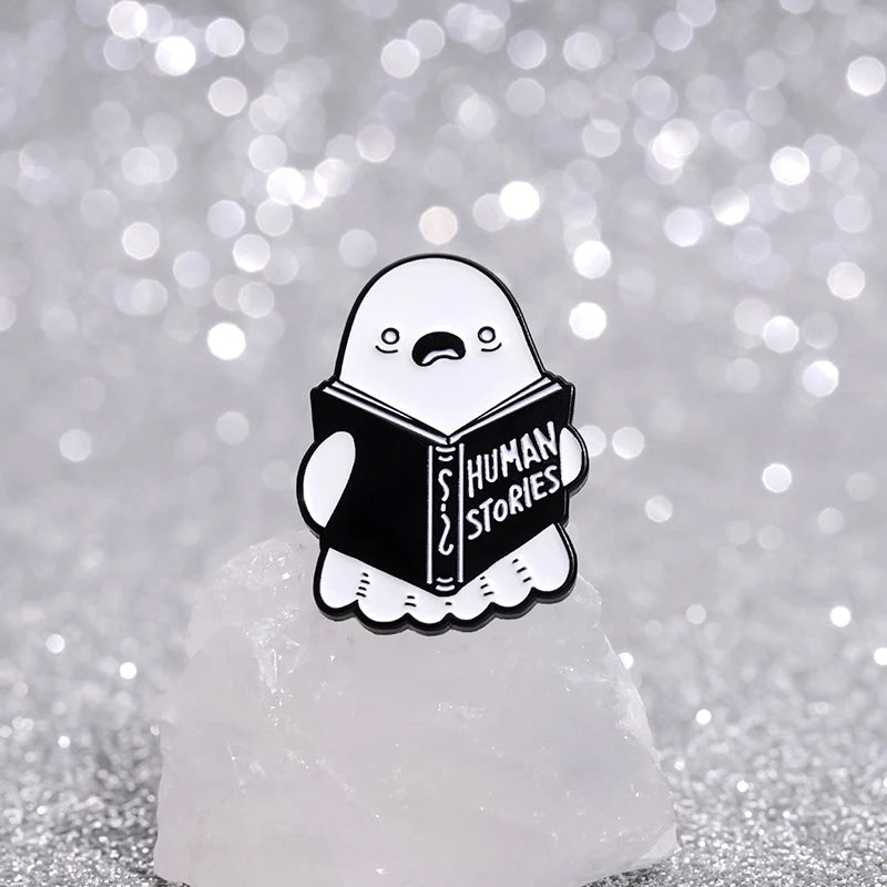 Halloween Book Club Enamel Pins Custom HUMAN STORIES Brooches Lapel Badges Punk Jewelry Gift for Friends