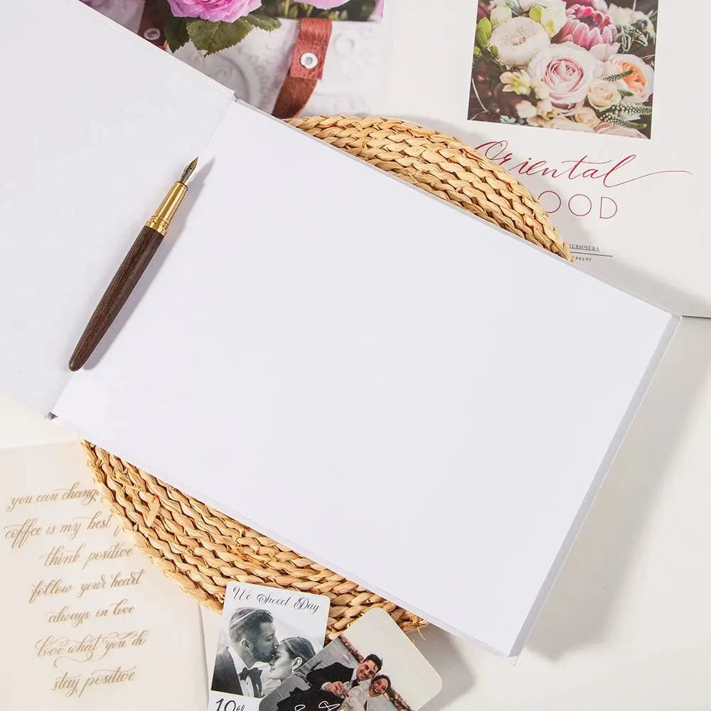 Personalized Wedding Guest Book Elegant White/Black Guest Sign Memory Book Anniversary Party Decoration on Table Photo Album