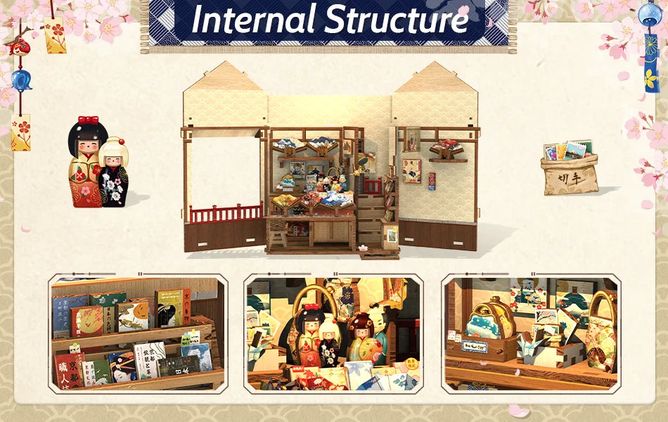 Cutebee DIY Book Nook Kit Miniature Dollhouse Bookshelf Insert Wooden Bookend 3D Building Model for Kid Gifts Japanese Style
