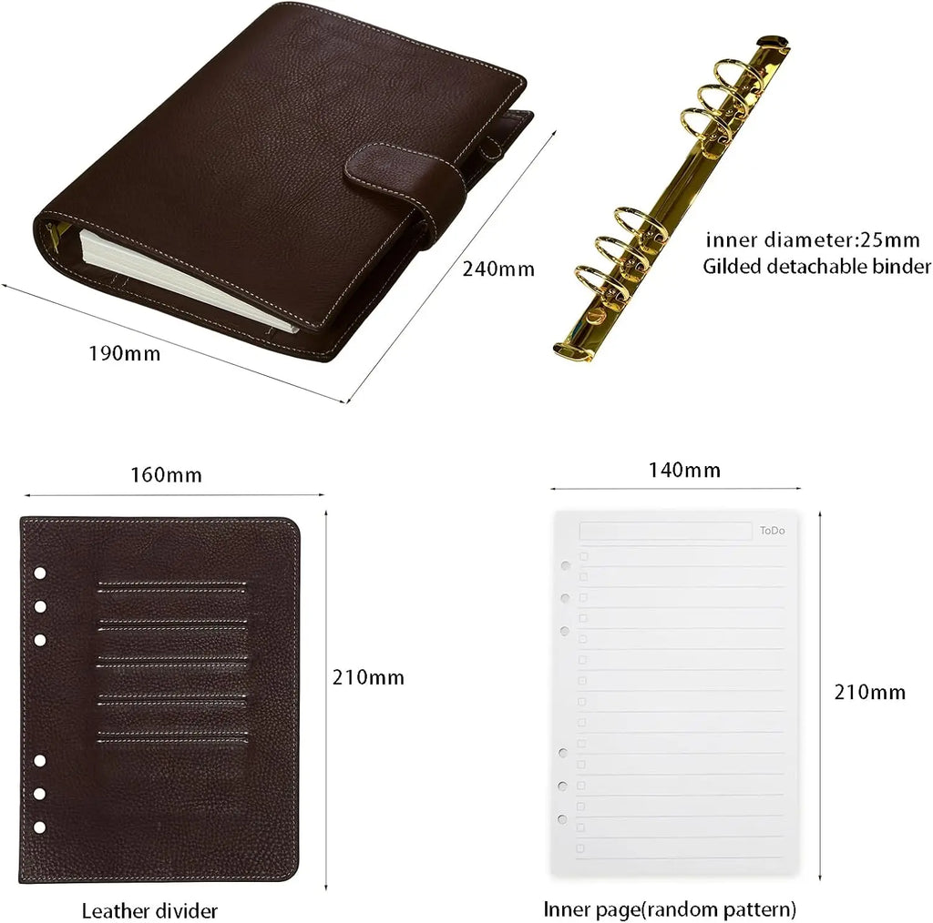 BURXXONG A5 Organizer Minerva Box Genuine Leather Journal Notebook,Stalogy Rings Planner Notebook with 30MM Binder Agenda Diary