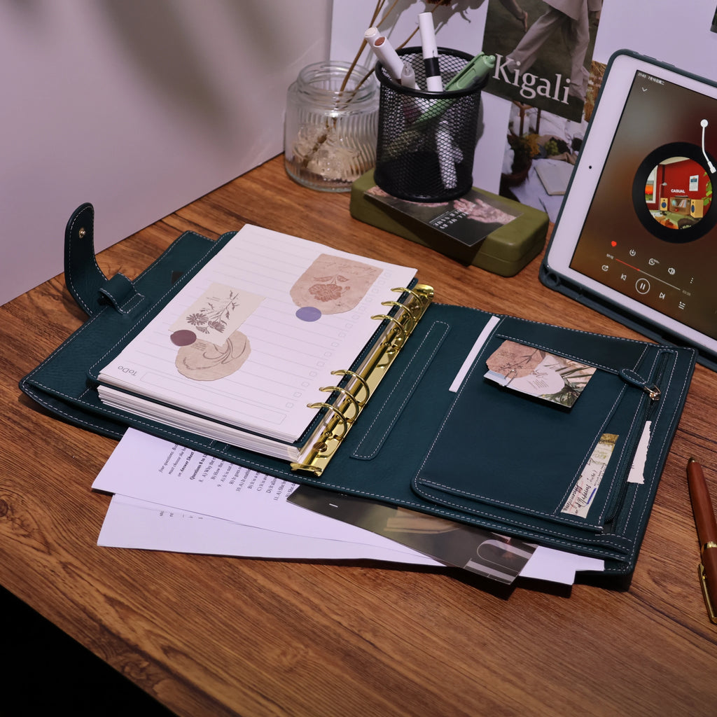 BURXXONG A5 Organizer Minerva Box Genuine Leather Journal Notebook,Stalogy Rings Planner Notebook with 30MM Binder Agenda Diary