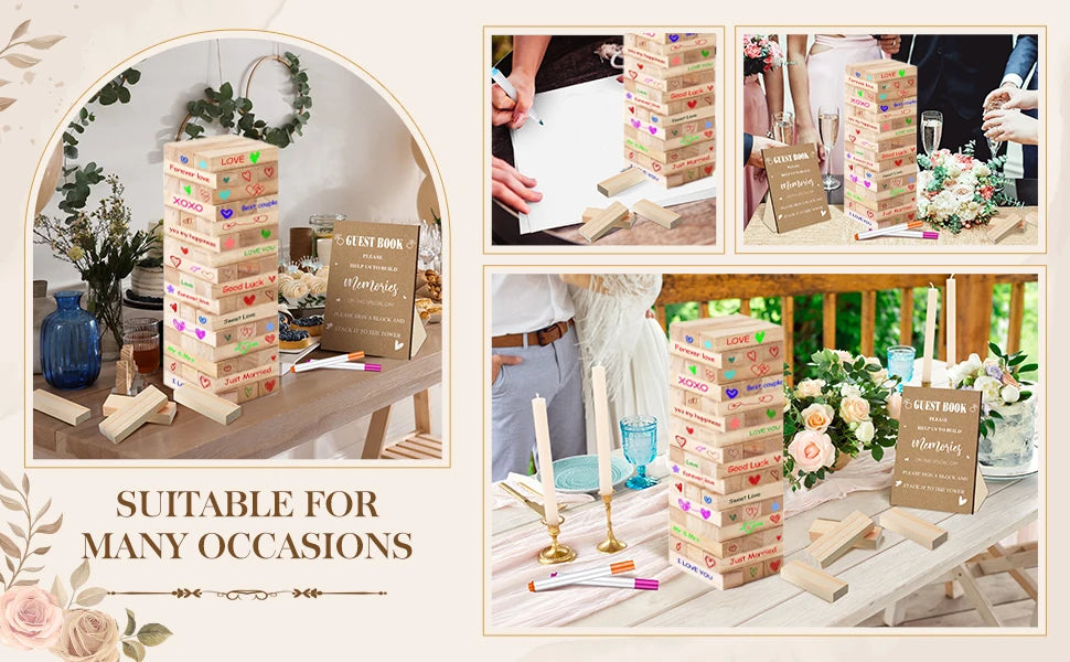 54-108pcs Wedding Guest Book Alternative Wooden Blocks Wedding Books for Guests to Sign Baby Shower Game Wedding Registry Ideas