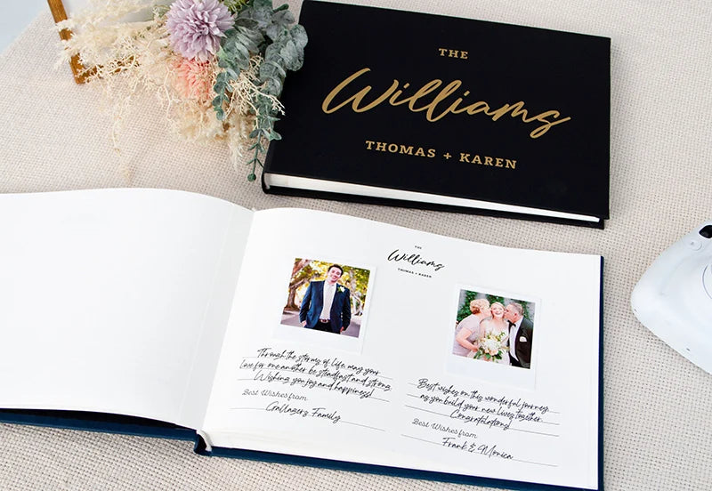 Personalized Modern Wedding Guest Book Minimalist Wedding Hardcover in Gold Custom name Anniversary Album Sign In Book