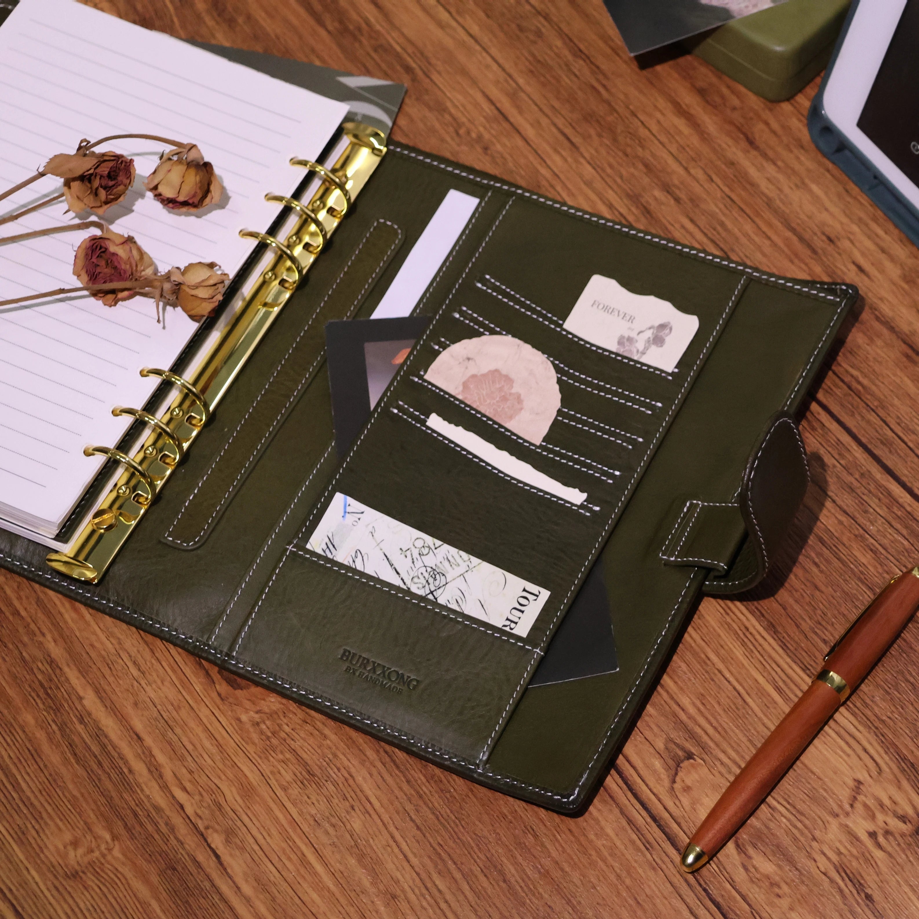 BURXXONG A5 Organizer Minerva Box Genuine Leather Journal Notebook,Stalogy Rings Planner Notebook with 30MM Binder Agenda Diary